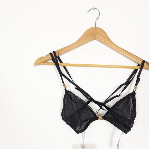 NWT Savage X Fenty Black Caviar Strappy Mesh Bralette - Picture 4 of 8